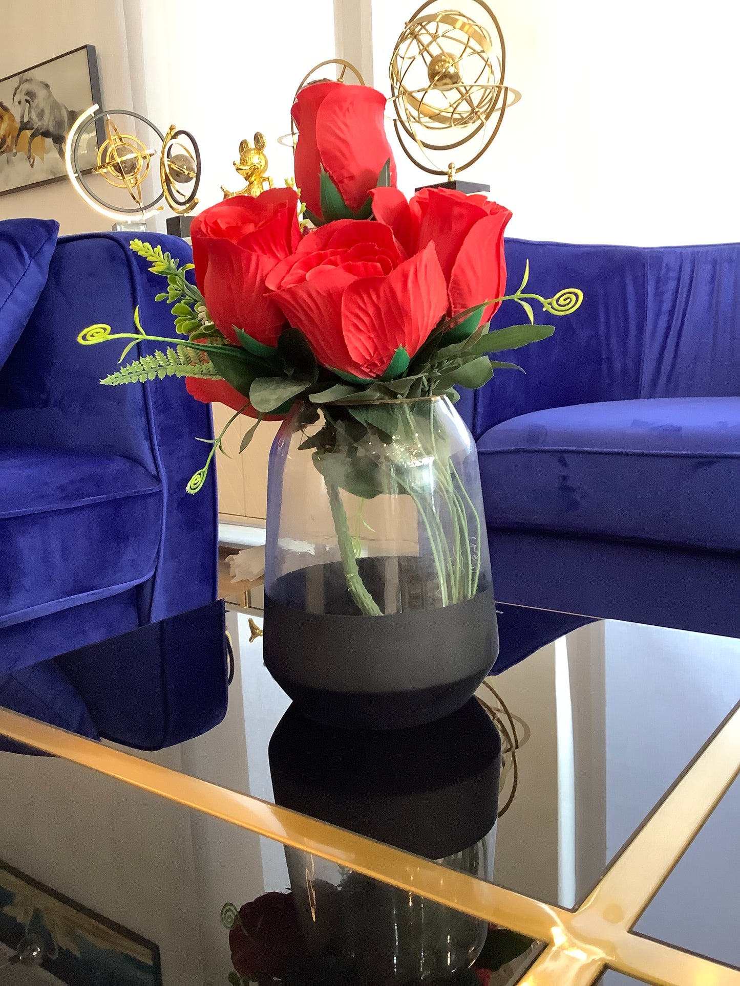 Vase and red rose