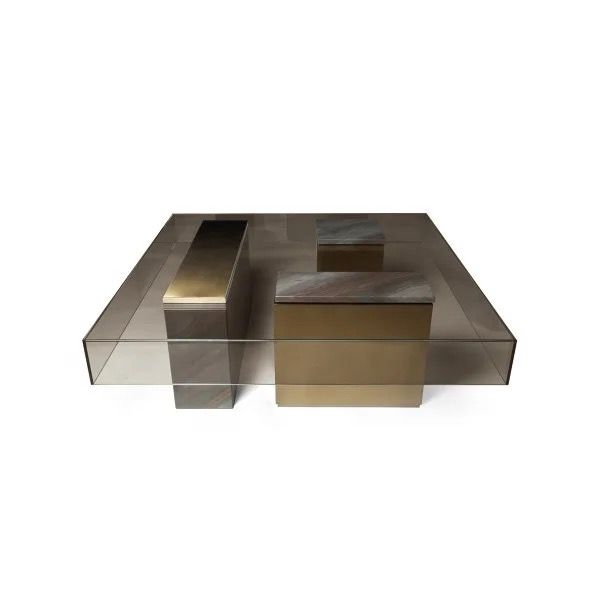Coffee table (Natural marble+tempered glass +stainless steel)