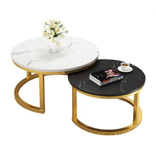 2 in 1 black and white marble top  center table